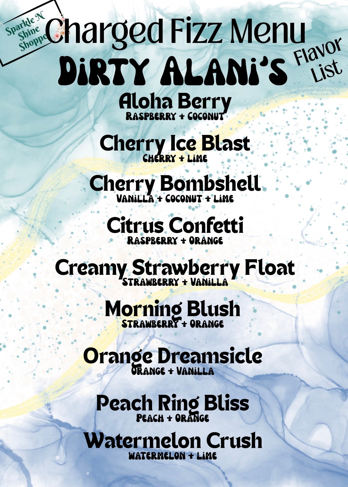 Charged Fizz Menu - Alani Dirty Soda Pouches