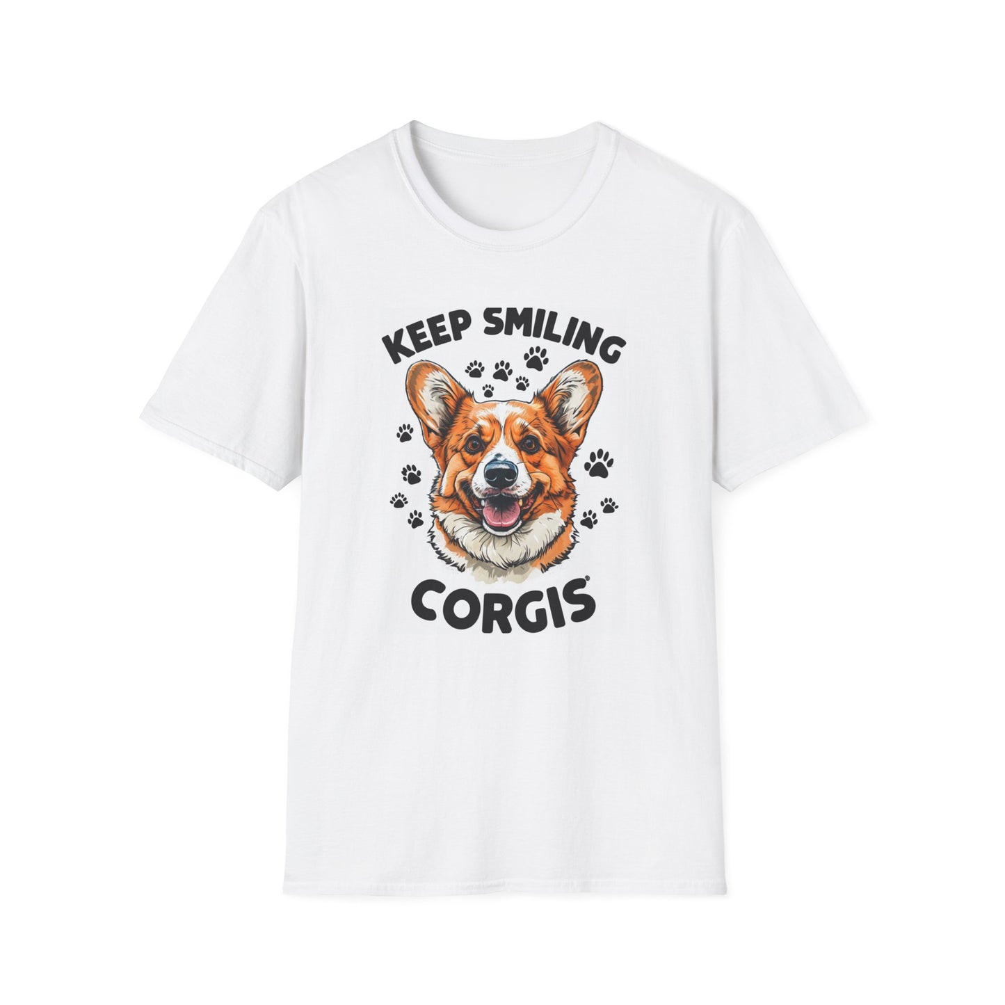 Corgi 'Keep Smiling' Unisex Softstyle T-Shirt - Perfect Gift for Dog Lovers
