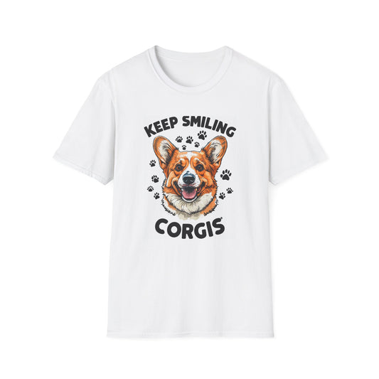 Corgi 'Keep Smiling' Unisex Softstyle T-Shirt - Perfect Gift for Dog Lovers
