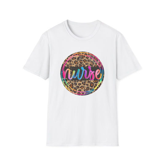 Leopard Print Nurse T-Shirt | Unisex Softstyle Tee for Healthcare Heroes