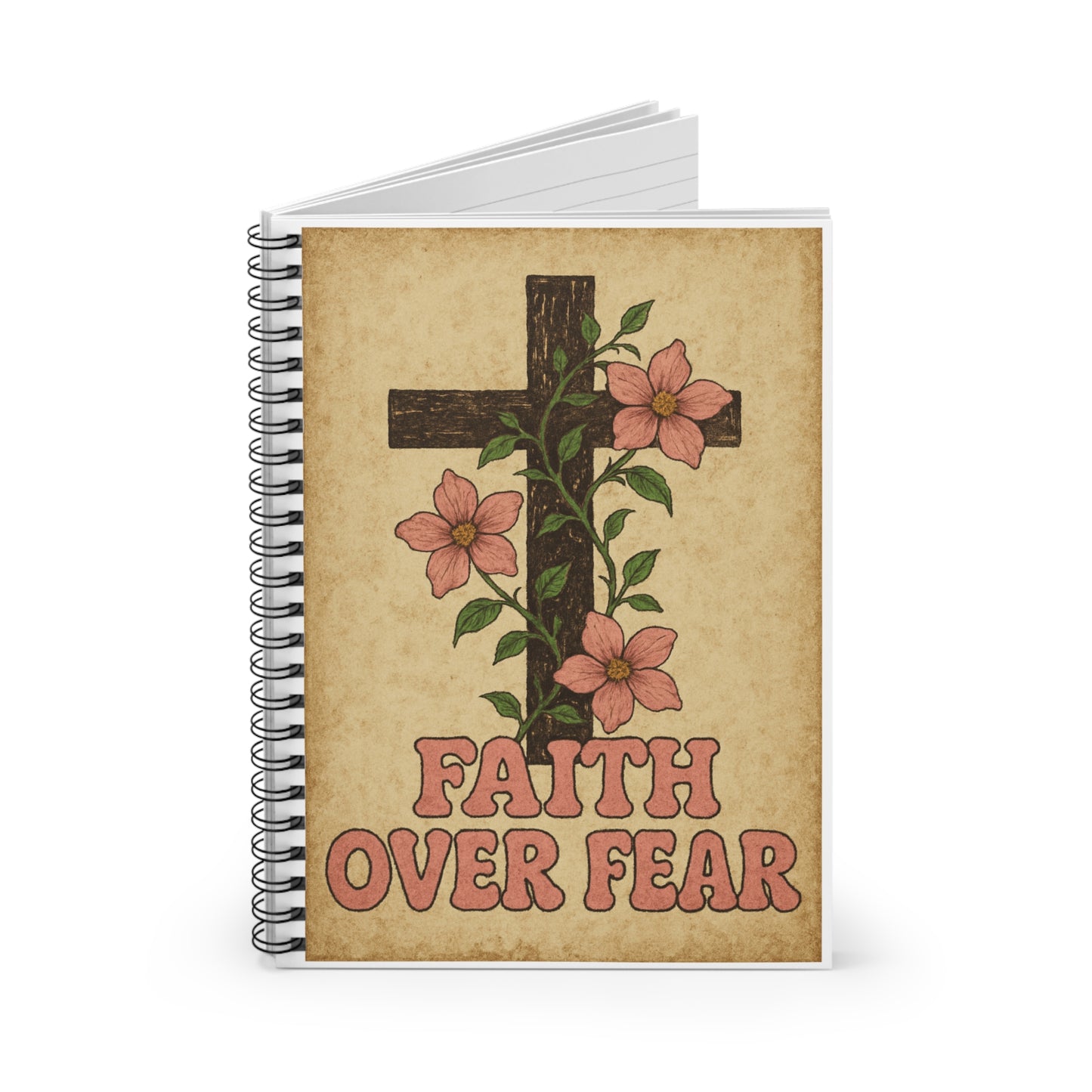 Inspirational Faith Over Fear Spiral Notebook - Ruled Line, Floral Design