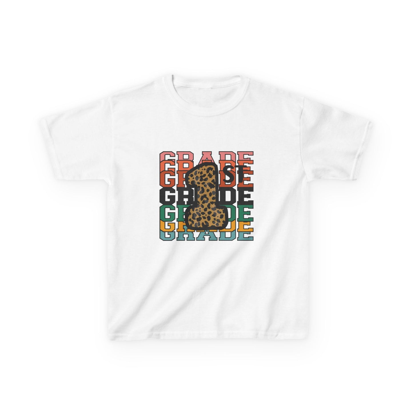 1st Grade Fun Animal Print Kids Heavy Cotton Tee - Perfect for Back to School & Play!