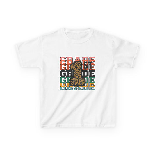 1st Grade Fun Animal Print Kids Heavy Cotton Tee - Perfect for Back to School & Play!