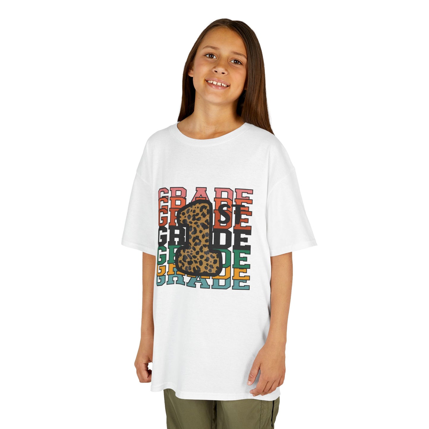 1st Grade Fun Animal Print Kids Heavy Cotton Tee - Perfect for Back to School & Play!