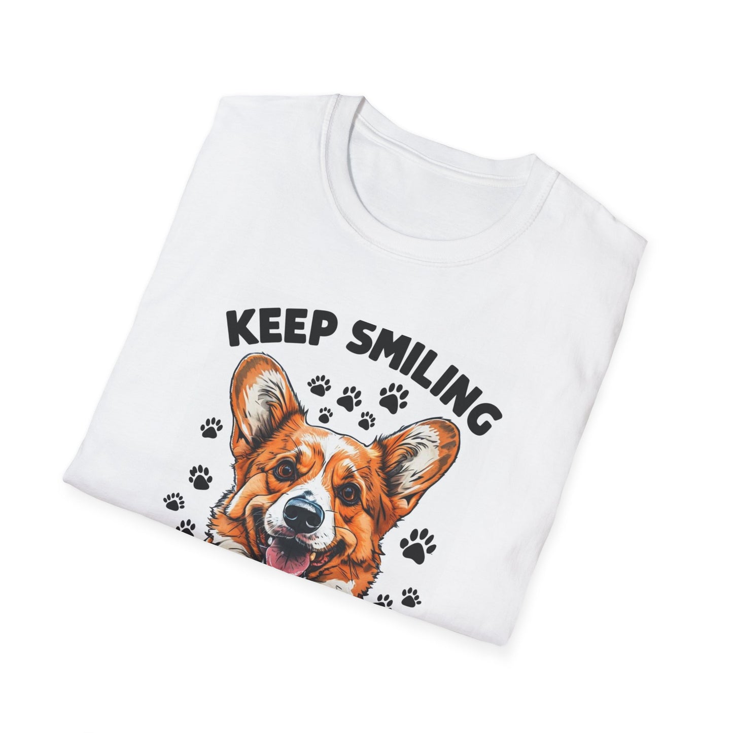 Corgi 'Keep Smiling' Unisex Softstyle T-Shirt - Perfect Gift for Dog Lovers