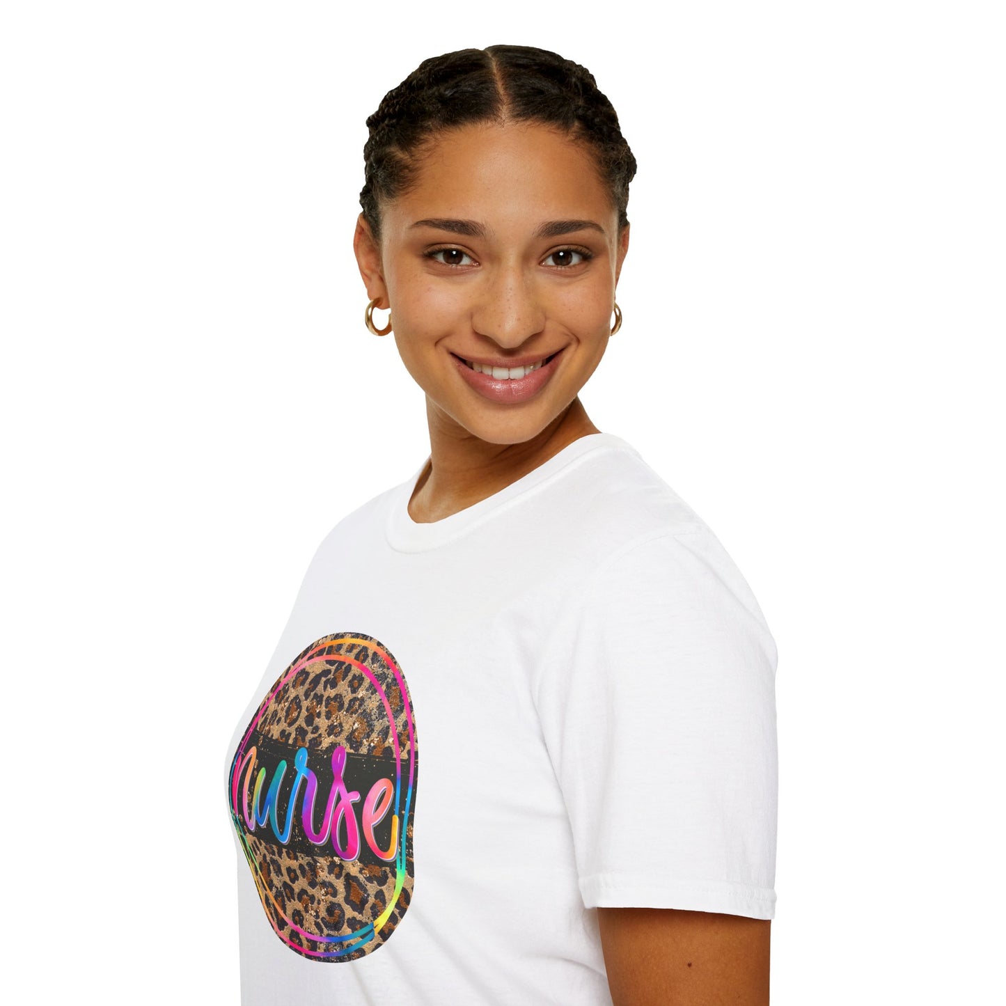 Leopard Print Nurse T-Shirt | Unisex Softstyle Tee for Healthcare Heroes