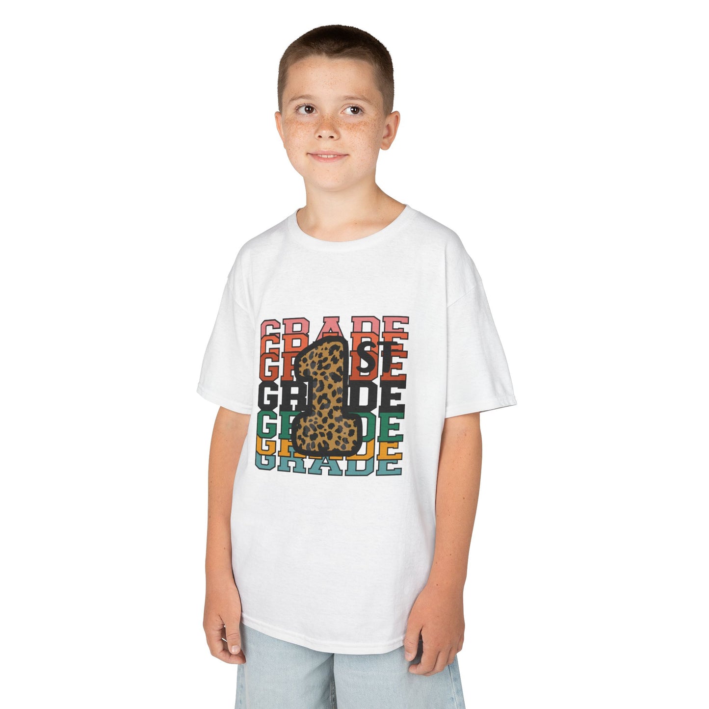 1st Grade Fun Animal Print Kids Heavy Cotton Tee - Perfect for Back to School & Play!