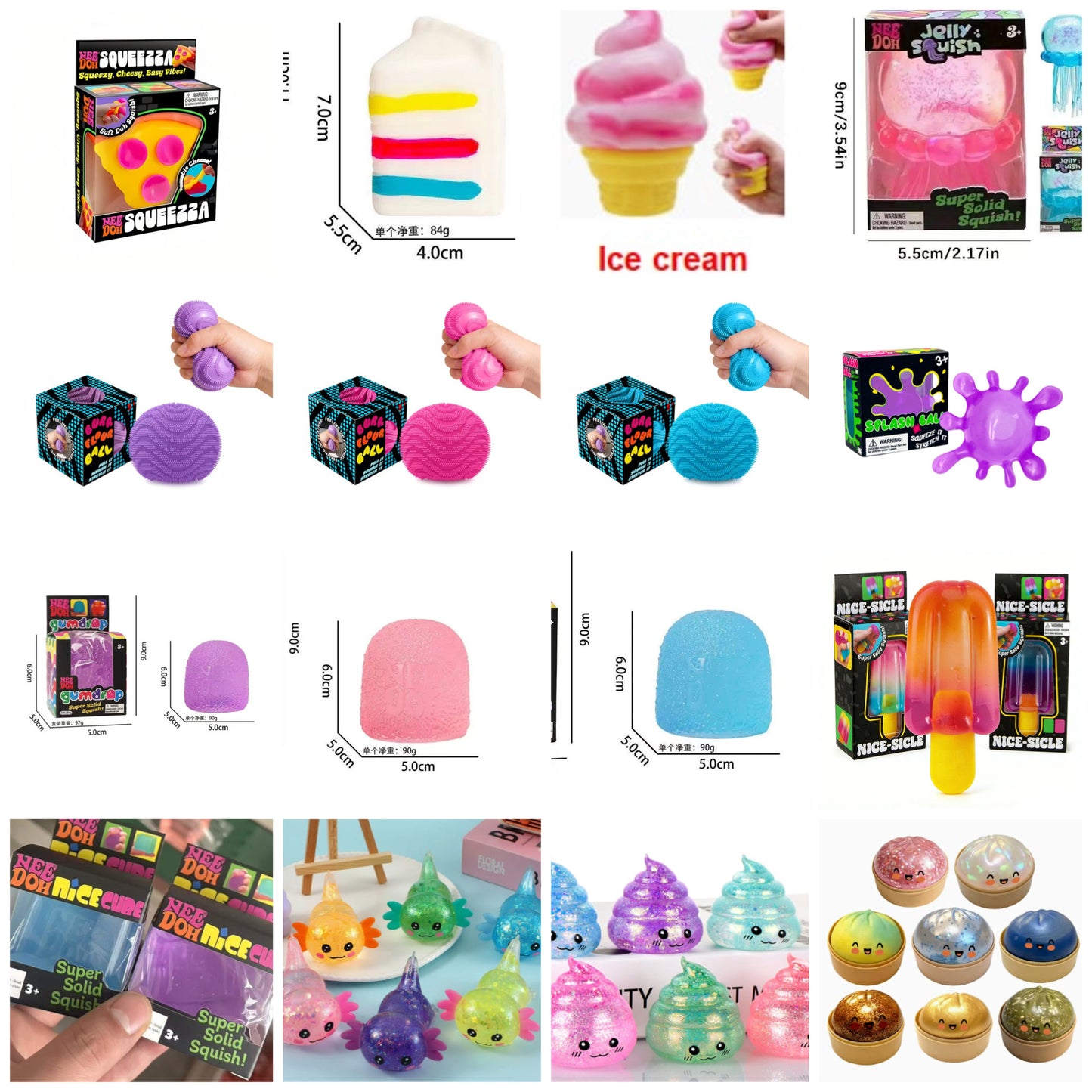 Stress Toys PREORDER | TAT up to 5 weeks | Pizza | Cake | Ice Cream | Jellyfish | Dumplings | Popsicle | Gum Drop | Cubes | Acolotl | Poop | Virus