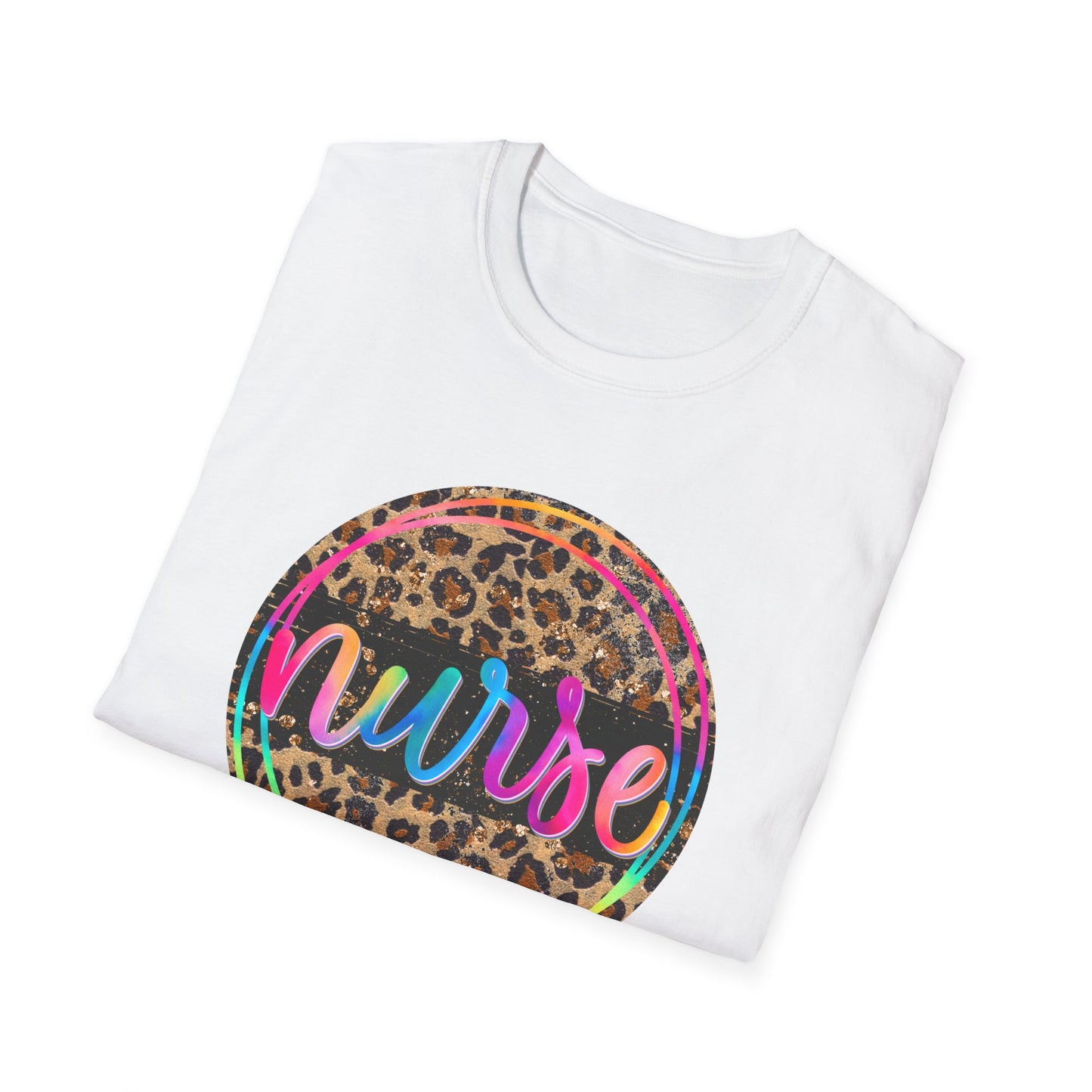 Leopard Print Nurse T-Shirt | Unisex Softstyle Tee for Healthcare Heroes