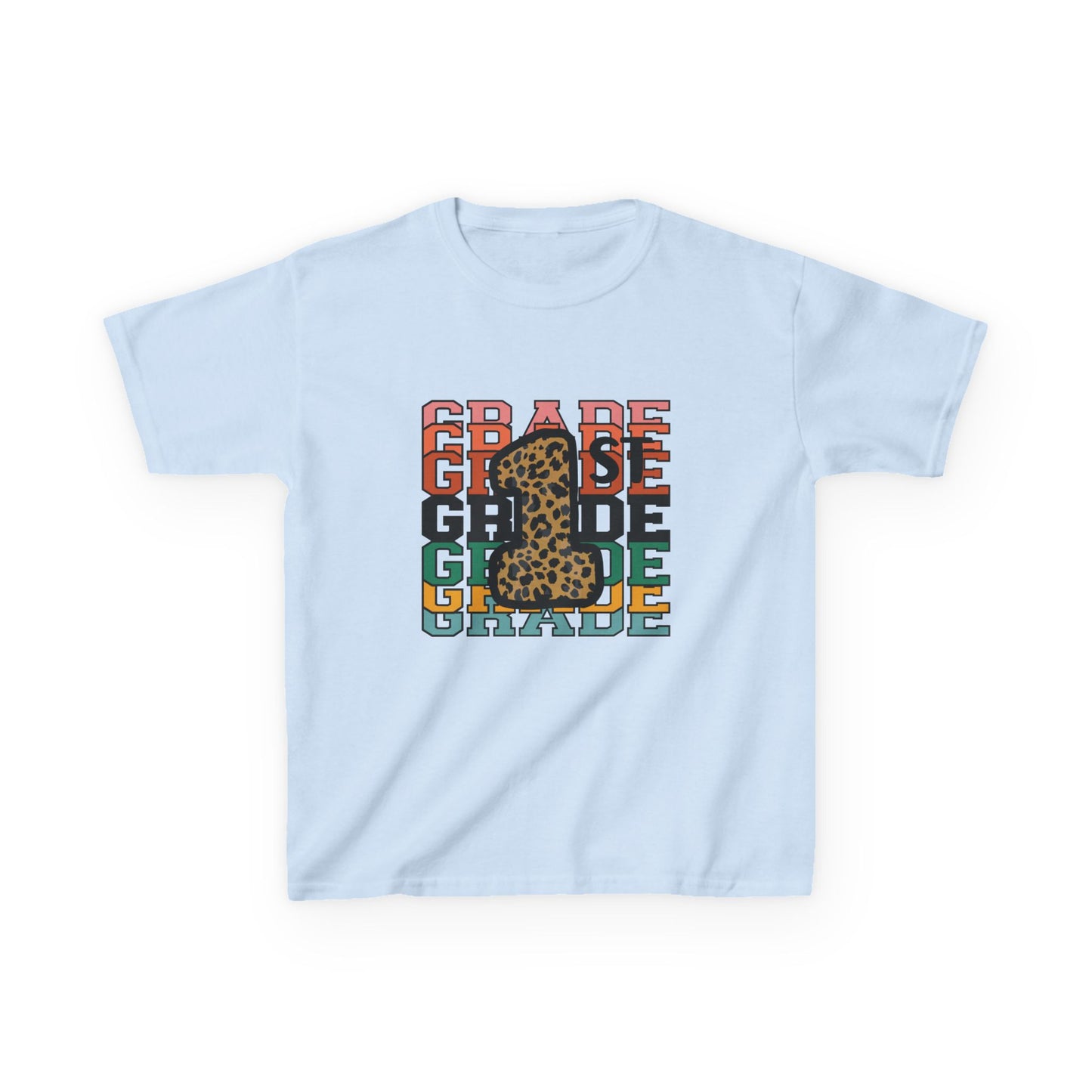1st Grade Fun Animal Print Kids Heavy Cotton Tee - Perfect for Back to School & Play!