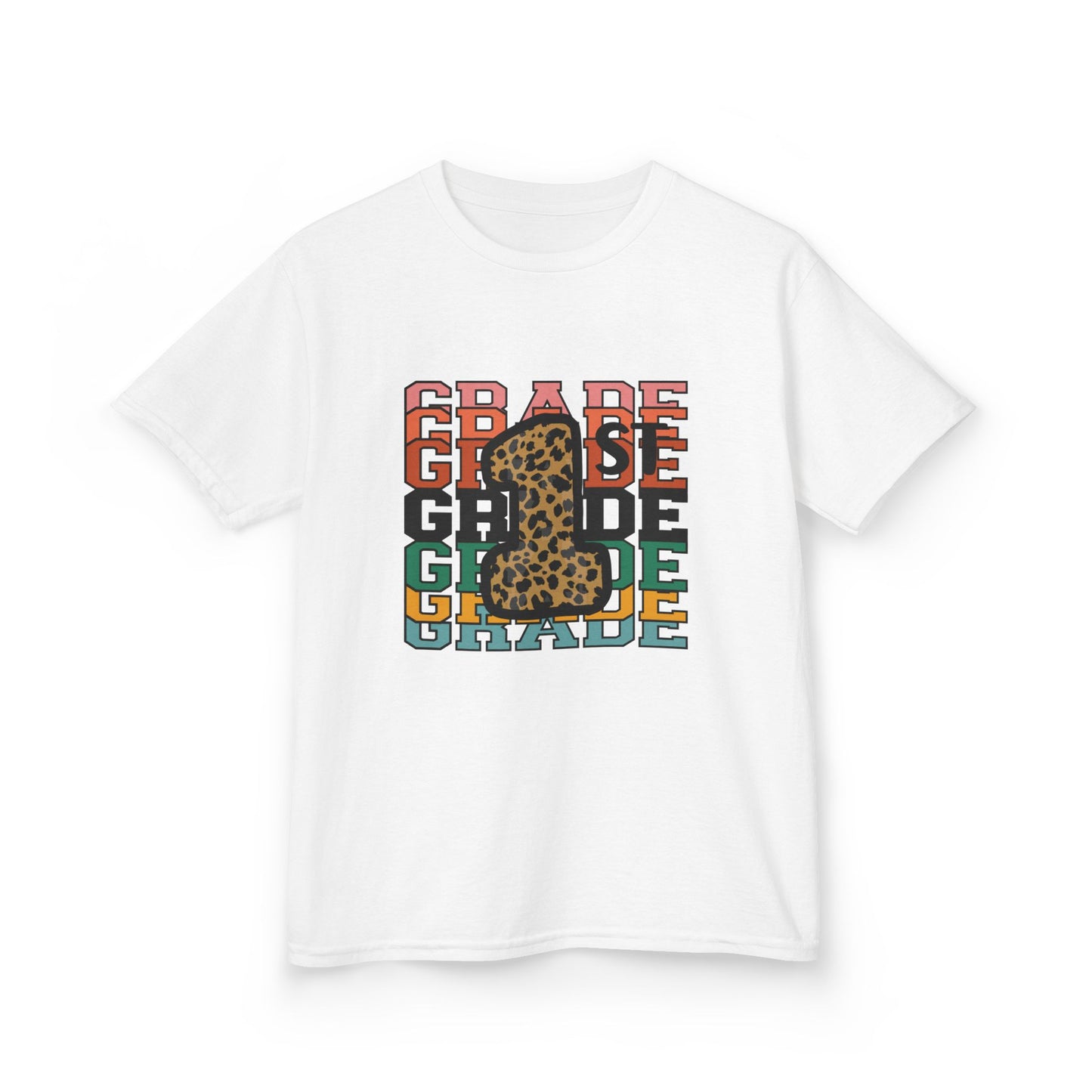 1st Grade Fun Animal Print Kids Heavy Cotton Tee - Perfect for Back to School & Play!