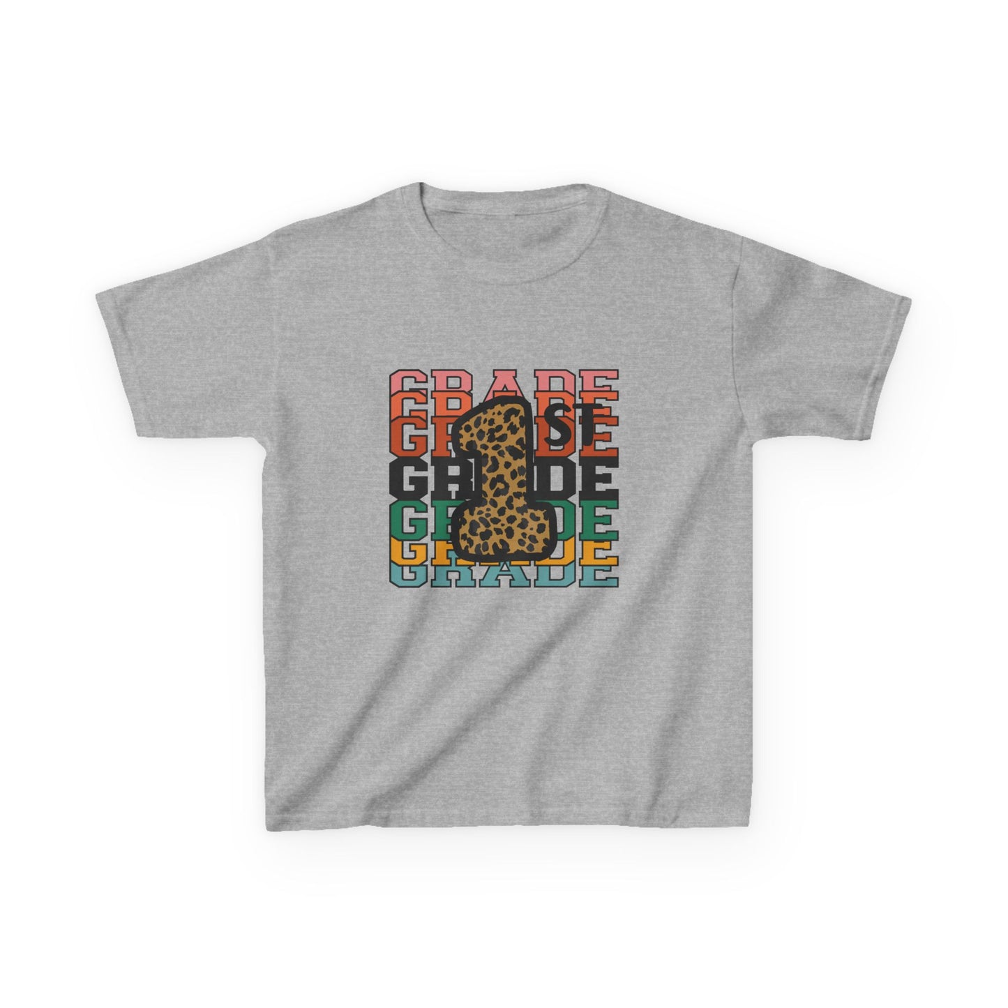 1st Grade Fun Animal Print Kids Heavy Cotton Tee - Perfect for Back to School & Play!