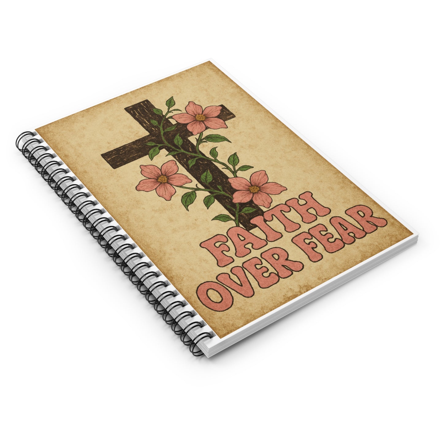 Inspirational Faith Over Fear Spiral Notebook - Ruled Line, Floral Design
