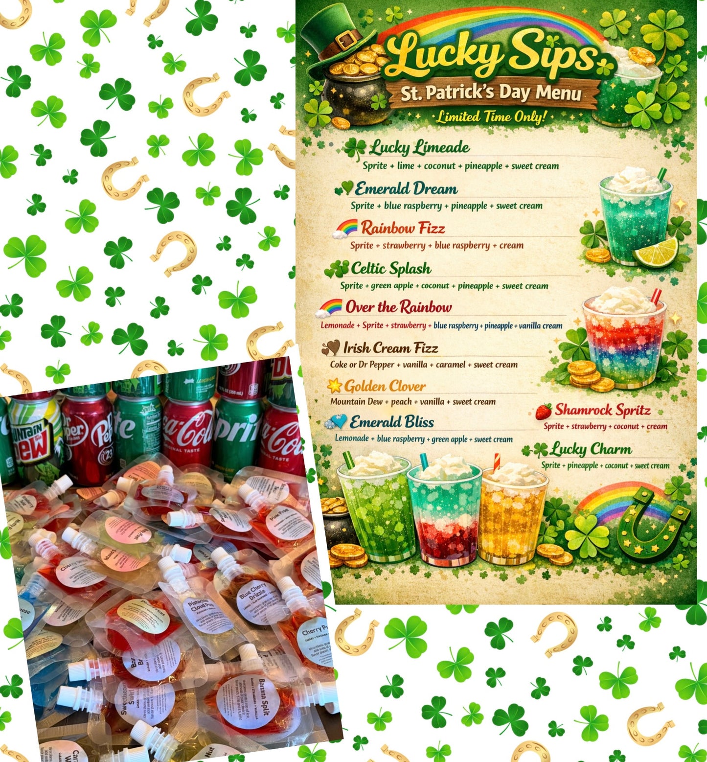 St. Patrick’s Day Themed Dirty Soda Pouches