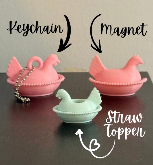 Laying Hen Straw Topper, Keychain, or Magnets