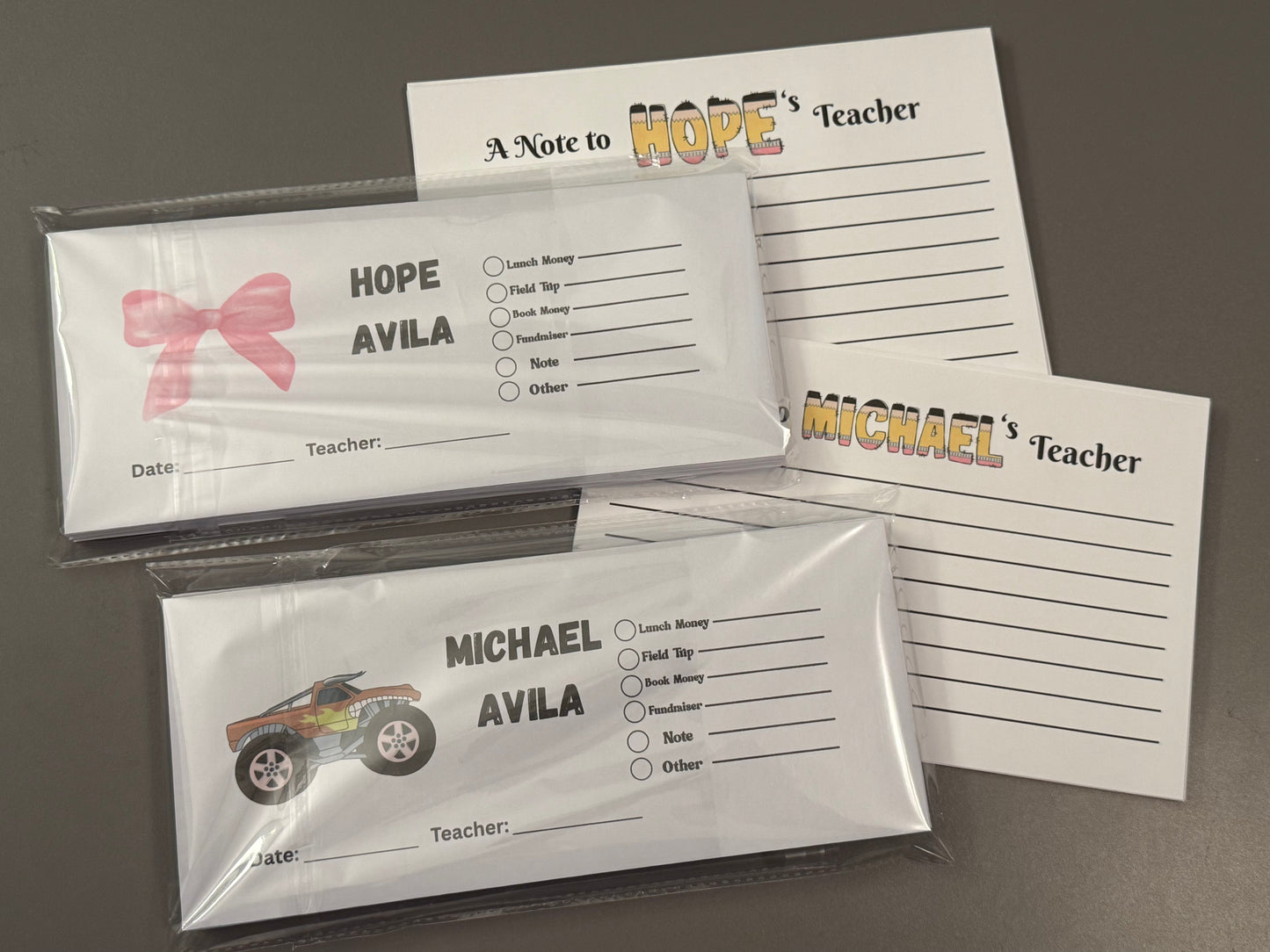 Back to School Personalized Envelopes AND Note