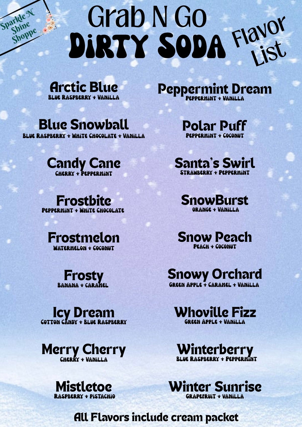 Winter Themed Grab N Go Dirty Soda Flavor Pouches | Just add to soda, Stir and Enjoy | Stocking Stuffers