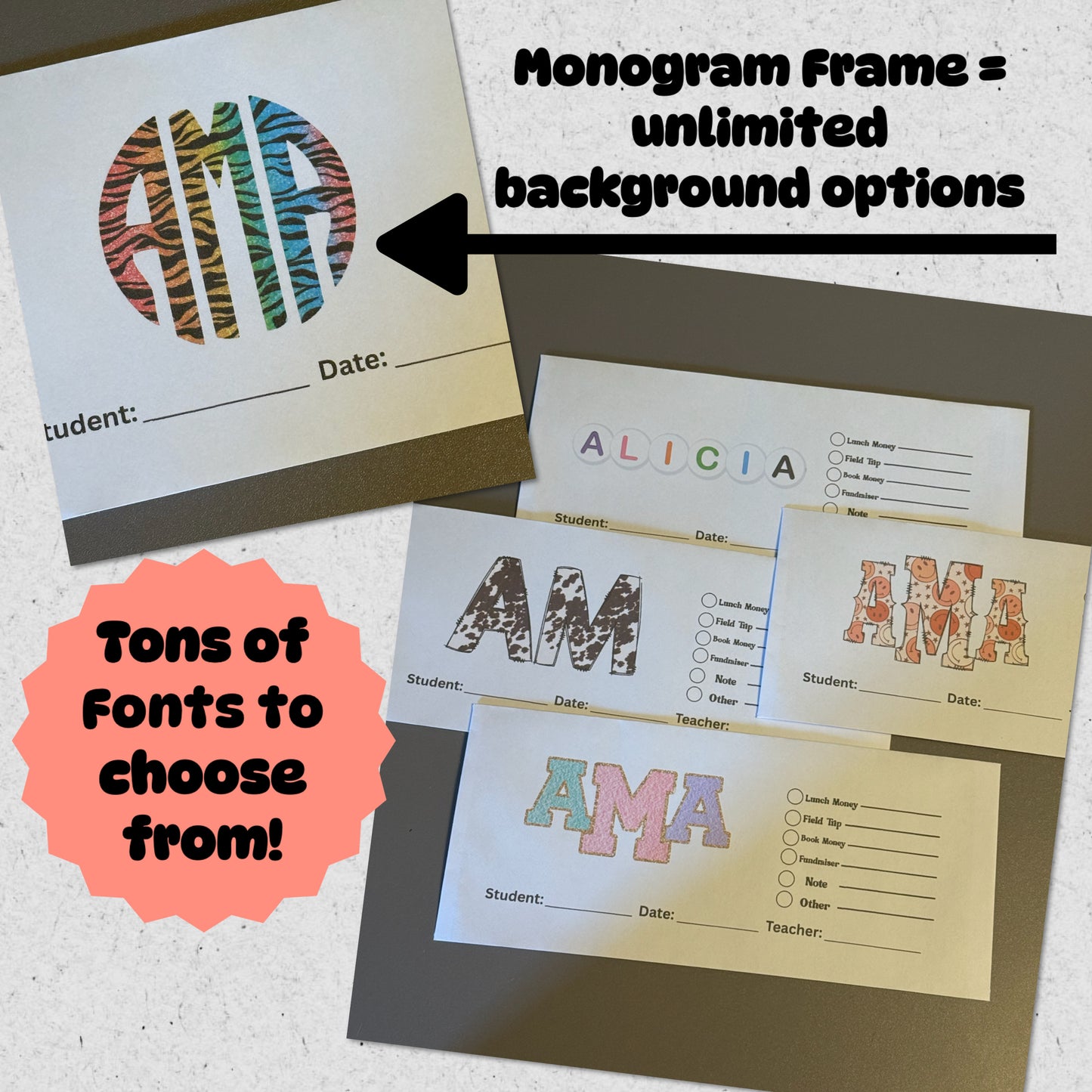 Back to School Custom Monogram Envelopes
