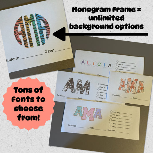 Back to School Custom Monogram Envelopes