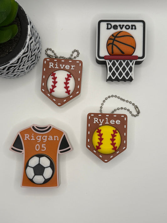 Personalized Sports Fidget Clickers | Baseball Home Plate | Softball Home Plate | Basketball Goal | Soccer Jersey | Football |Keychains