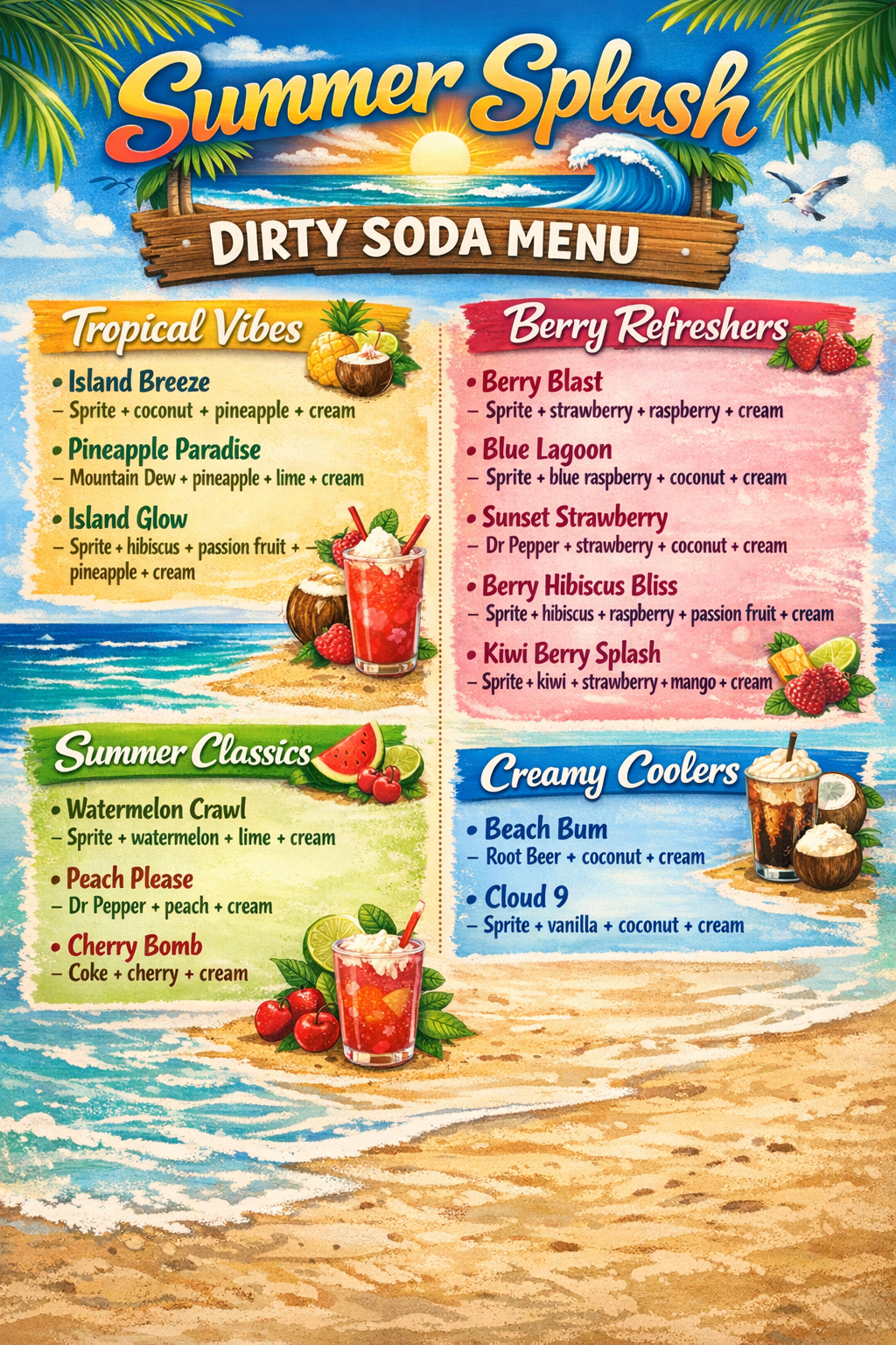 Summer Splash Dirty Soda Menu
