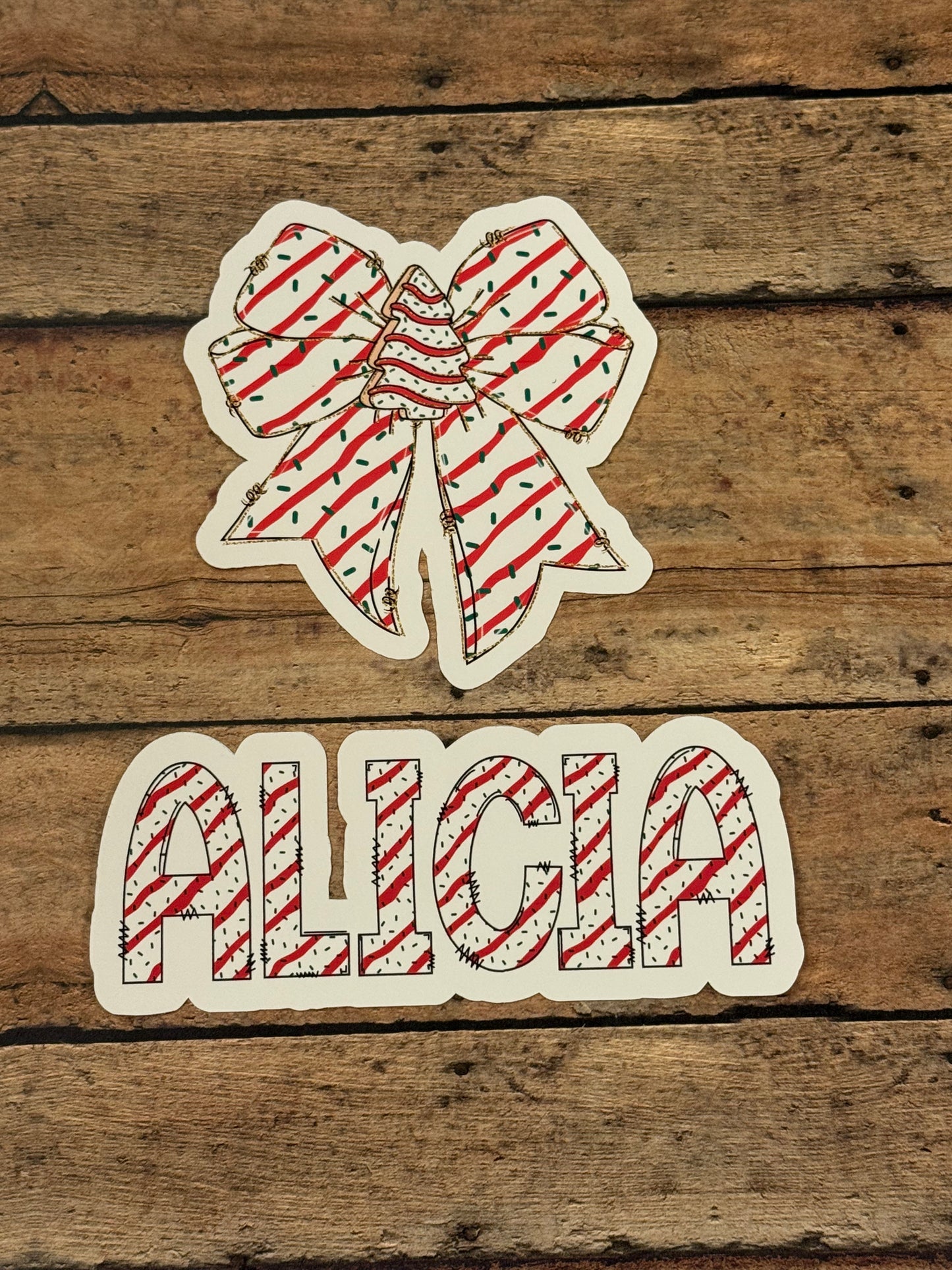 Christmas Tree Cake Personalized Name Decal | Christmas Tree Cake Bow Decal